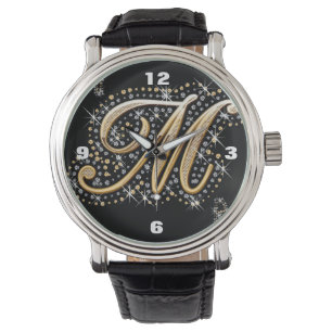moderne elegante fancy letter    Mmonogram Horloge