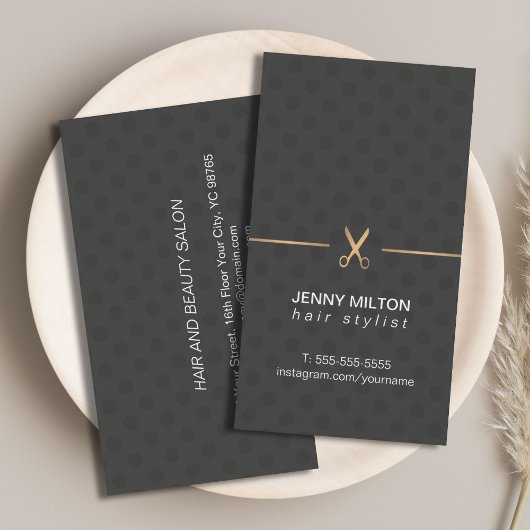 Moderne Elegante Faux Gold Black Dotted Hair Styli Visitekaartje