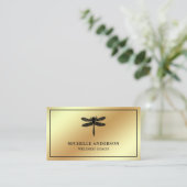 Moderne Elegante Faux Gold Foil Dragonfly Visitekaartje (Staand voorkant)