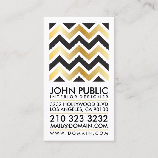 Moderne Elegante Faux Gold Folie Zwart Chevron Visitekaartje (Voorkant)