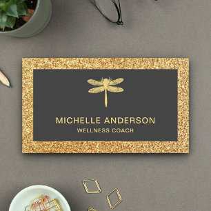 Moderne Elegante Faux Gold Glitter Dragonfly Visitekaartje