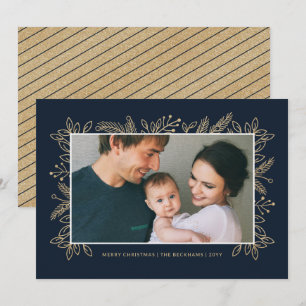 Moderne Elegante Faux Gold Glitter Kerstfoto Feestdagenkaart