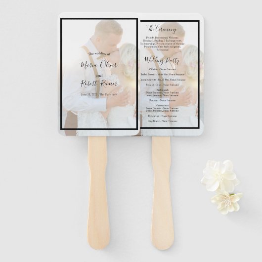 Moderne Elegante Faux Vellum Overlay Foto Hand Fan Handwaaier (Voorkant en achterkant)