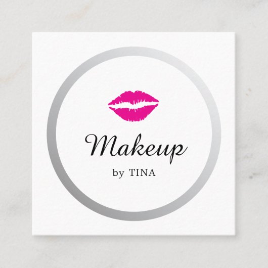 Moderne Elegante Faux Zilveren Lippen Make-up Arti Vierkante Visitekaartje (Voorkant)