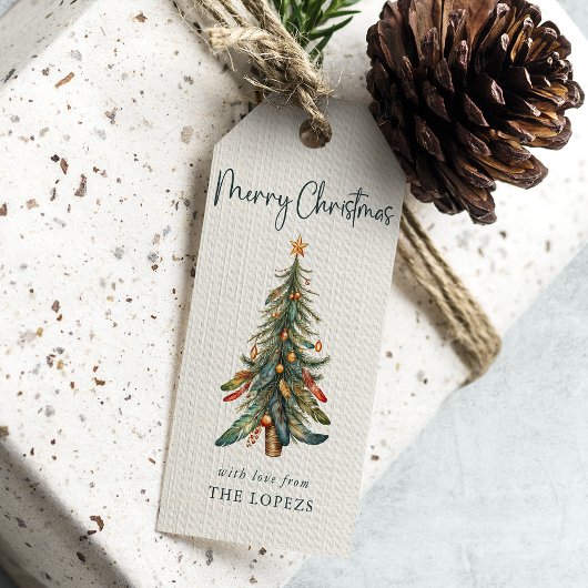 Moderne Elegante Feestelijke Boho Kerstboom Cadeaulabel