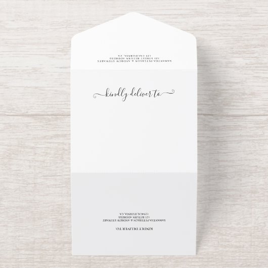 Moderne elegante folie foto overlay bruiloft all in one uitnodiging (Buiten)