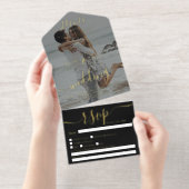 Moderne elegante folie foto overlay bruiloft all in one uitnodiging (Uittrekbaar)