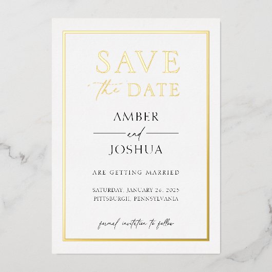 Moderne Elegante Folie Gestempelde Trouwkaart Save Folie Uitnodiging (Voorkant)