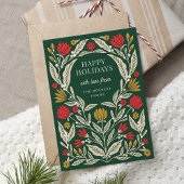 Moderne Elegante Folk Bloemen Kerst Gevouwen Feestdagen Kaart