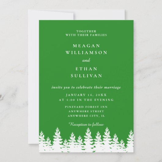 Moderne Elegante Forest Green White Winter Wedding Kaart (Voorkant)
