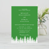 Moderne Elegante Forest Green White Winter Wedding Kaart (Staand voorkant)