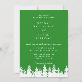 Moderne Elegante Forest Green White Winter Wedding Kaart