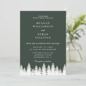 Moderne Elegante Forest Green White Winter Wedding Kaart (Staand voorkant)