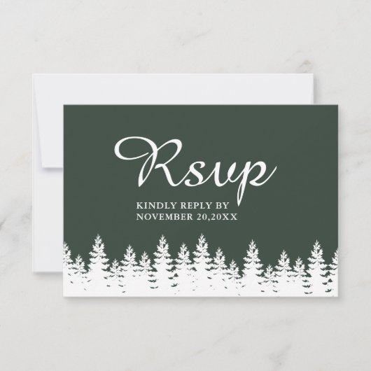 Moderne Elegante Forest Green White Winter Wedding RSVP Kaartje (Voorkant)