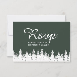 Moderne Elegante Forest Green White Winter Wedding RSVP Kaartje