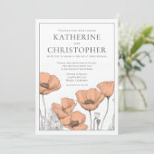 Moderne Elegante Formele Perzik Poppies Bloemenbru Kaart (Staand voorkant)