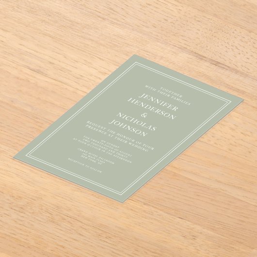 Moderne Elegante Formele Saliegroene Trouwdag Acryl Uitnodigingen (Laagn)