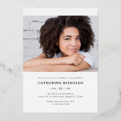 Moderne elegante foto afstuderen partij folie uitnodiging (Achterkant)