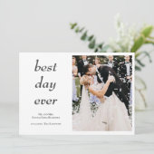 Moderne Elegante Foto Beste Dag Ooit Trouwen Bedankkaart (Staand voorkant)
