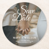 Moderne elegante foto Bewaar de datum Elegante bru Ronde Kartonnen Onderzetter (Voorkant)
