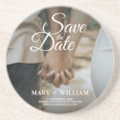 Moderne elegante foto Bewaar de datum Elegante bru Zandsteen Onderzetter (Voorkant)