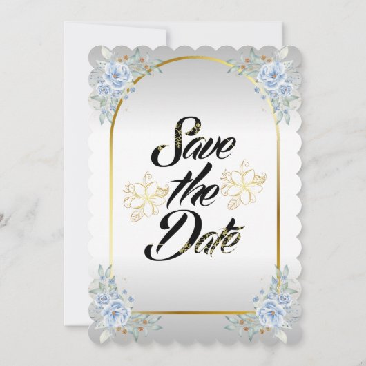 Moderne Elegante Foto Bewaar de Datum Gouden Bloem Kaart (Achterkant)