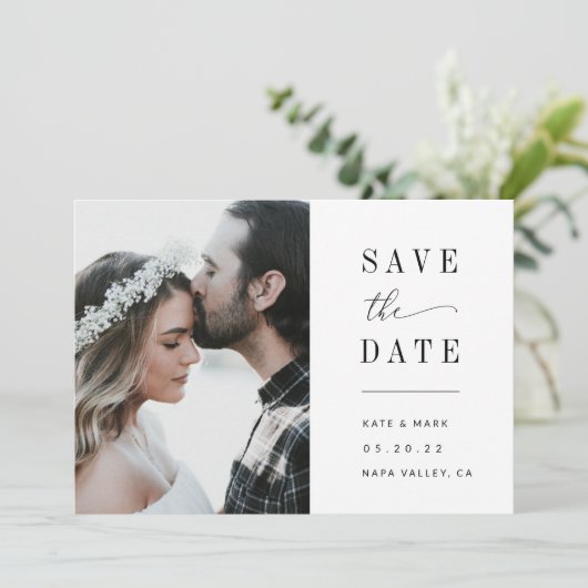 Moderne Elegante Foto Bruiloft Save The Date (Staand voorkant)
