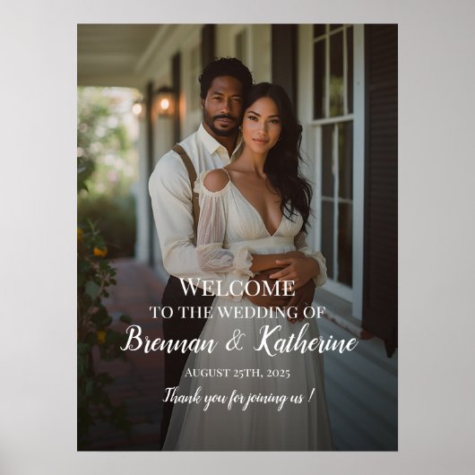 Moderne elegante foto bruiloft welkomstbord poster (Voorkant)
