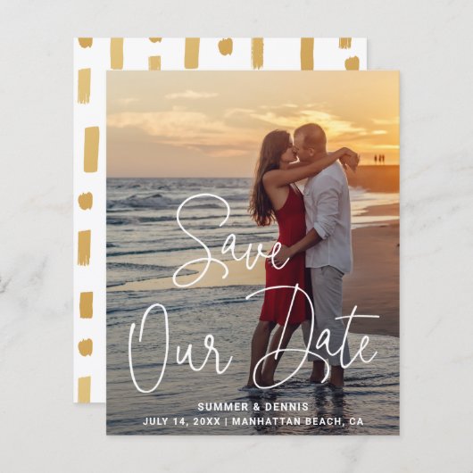 Moderne Elegante Foto Budget Bruiloft Save the Dat (Voorkant / Achterkant)