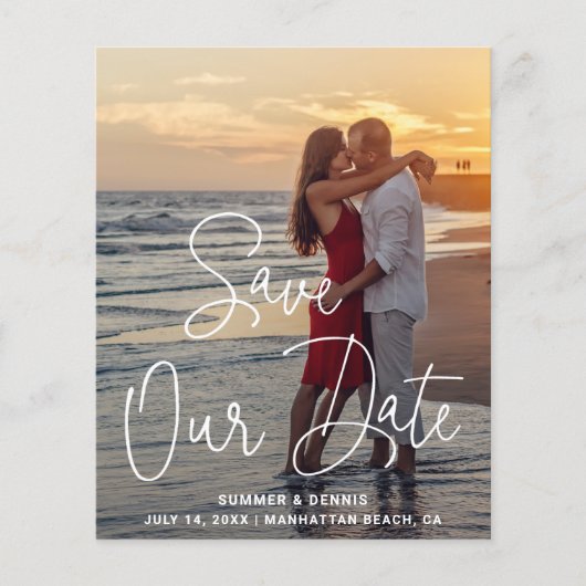 Moderne Elegante Foto Budget Bruiloft Save the Dat (Voorkant)