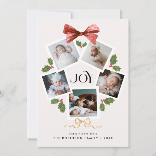 Moderne Elegante Foto Collage Krans Kerstmis Feestdagenkaart (Voorkant)