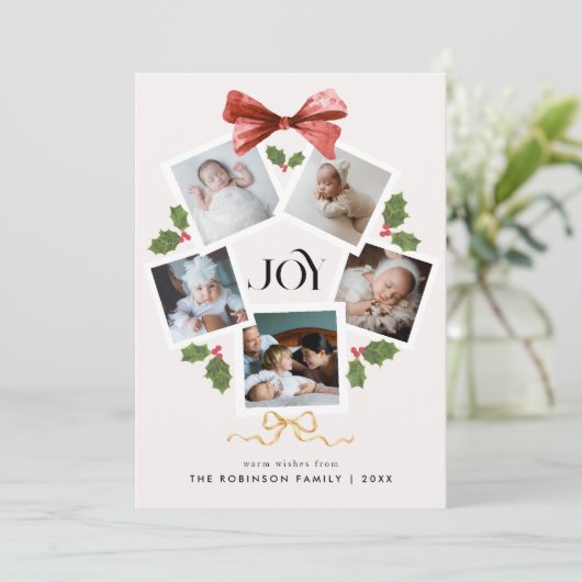 Moderne Elegante Foto Collage Krans Kerstmis Feestdagenkaart (Staand voorkant)