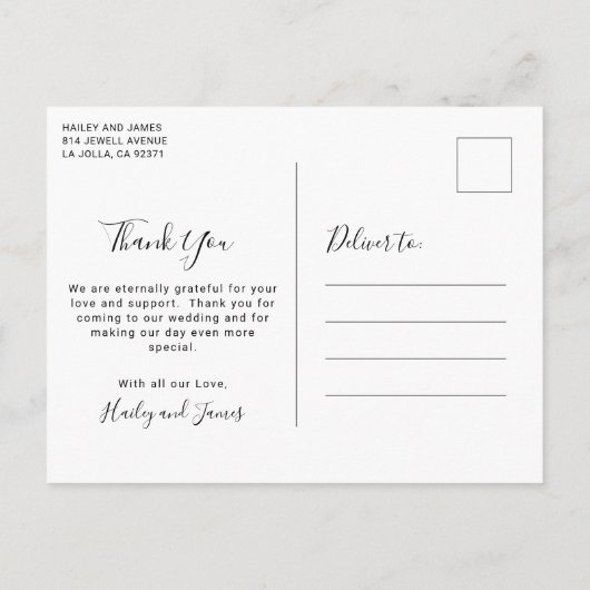 Moderne elegante foto Eenvoudige bruiloft dank u Briefkaart (Achterkant)