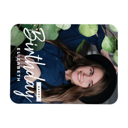 Moderne Elegante Foto Eucalyptus Verjaardagscadeau Magneet (Horizontaal)