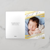 Moderne Elegante Foto Geboorteaankondiging Bedankt Folie Feestdagenkaart (Buiten Laag)