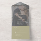 Moderne elegante foto groene bruiloft RSVP All In One Uitnodiging (Binnen)