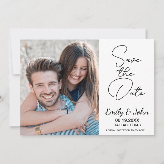 Moderne elegante foto handgeschreven bruiloft save the date (Voorkant)