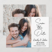 Moderne elegante foto handgeschreven bruiloft save the date (Voorkant / Achterkant)