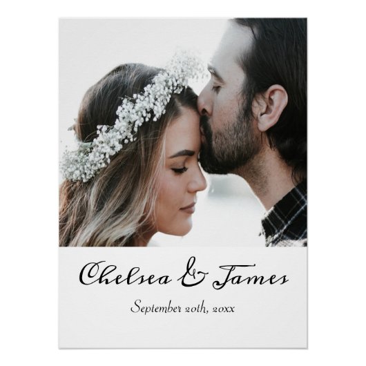 Moderne Elegante Foto Kalligrafie Naam Datum Trouw Perfect Poster (Voorkant)