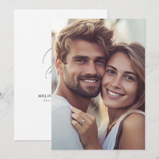 Moderne Elegante Foto Monogram Huwelijk Kaart (Voorkant / Achterkant)
