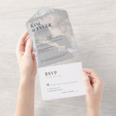 Moderne elegante foto overlay bruiloft RSVP All In One Uitnodiging (Afscheurbaar)
