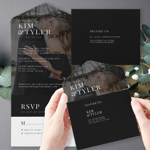 Moderne elegante foto overlay bruiloft RSVP All In One Uitnodiging