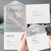 Moderne elegante foto overlay bruiloft RSVP All In One Uitnodiging