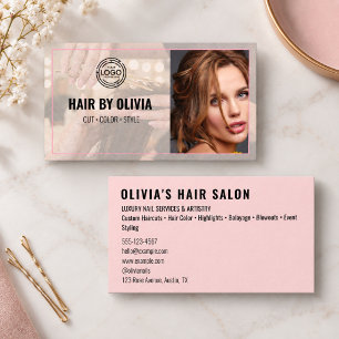 Moderne Elegante Foto Overlay Kapper Haar Roze Visitekaartje