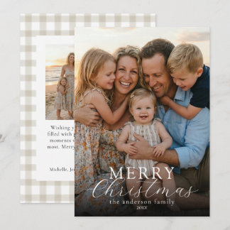 Moderne Elegante Foto Prettig Kerstmis Gingham Feestdagenkaart