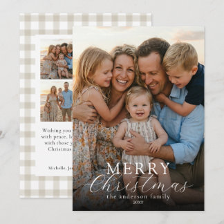 Moderne Elegante Foto Prettig Kerstmis Gingham Feestdagenkaart