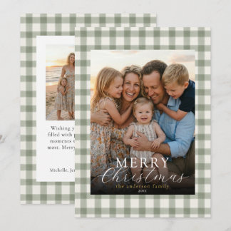 Moderne Elegante Foto Prettig Kerstmis Gingham Feestdagenkaart