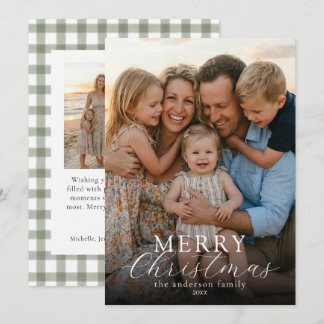 Moderne Elegante Foto Prettig Kerstmis Gingham Feestdagenkaart
