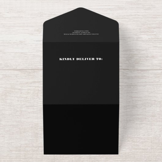 Moderne elegante foto qr code zwarte bruiloft all in one uitnodiging (Buiten)