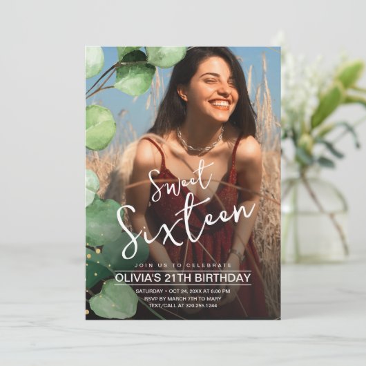Moderne elegante foto rustieke zoete 16 verjaardag kaart (Staand voorkant)